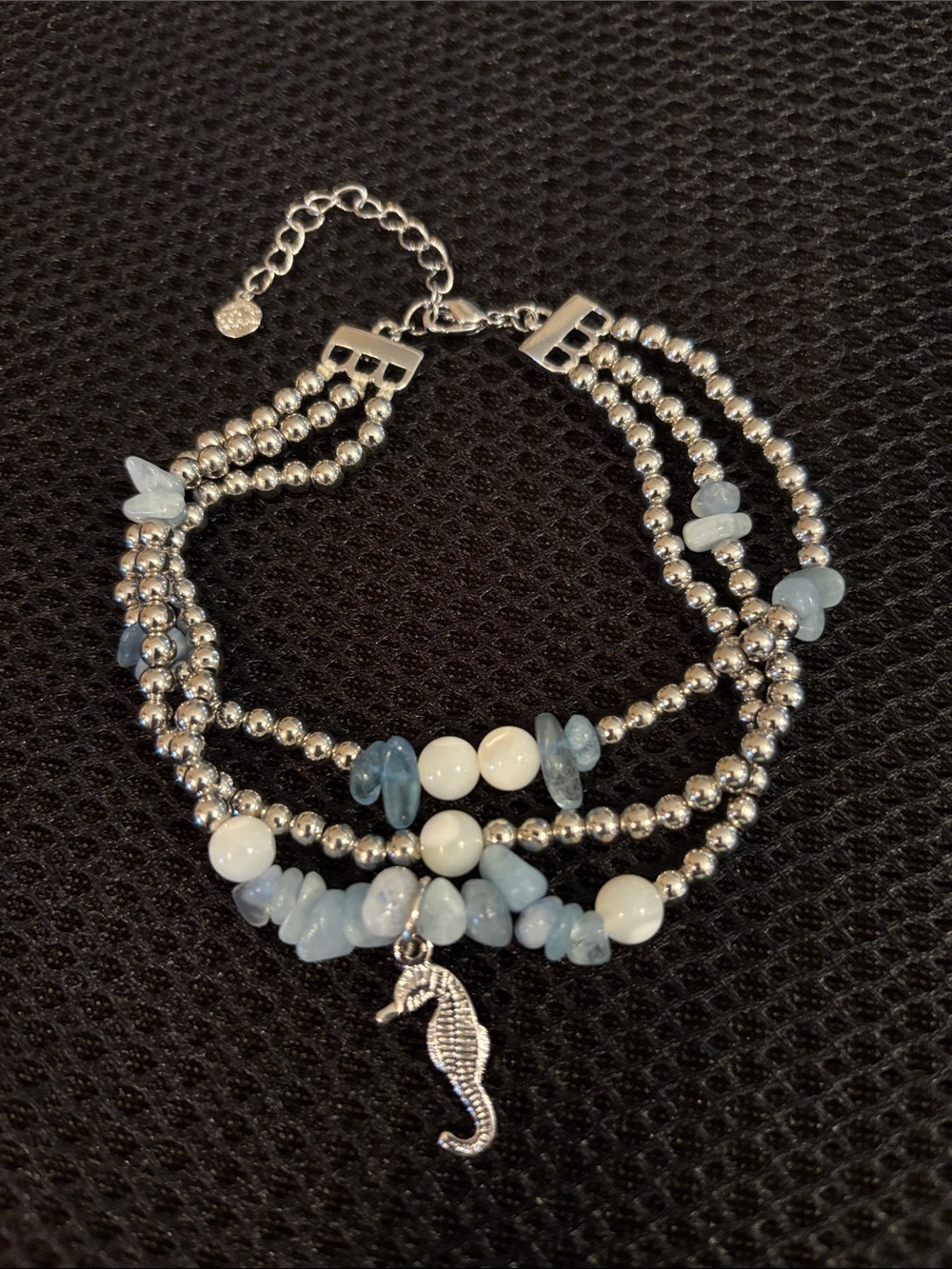 Fifth Avenue Collection silver tone and Aquamarine chips & seahorse Bracelet